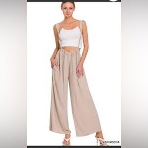 Zenana Elegant Beige Wide-Leg Jumpsuit